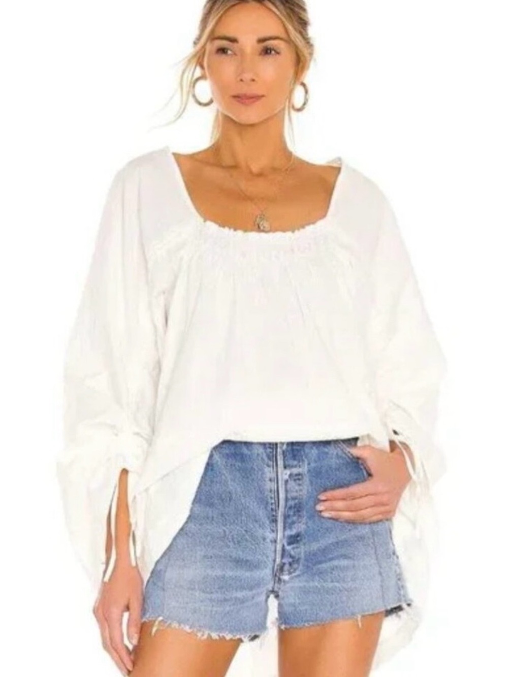 Free People Brynn BohoToo White Textured Long Sleeve Tunic/Blouse S M A-2